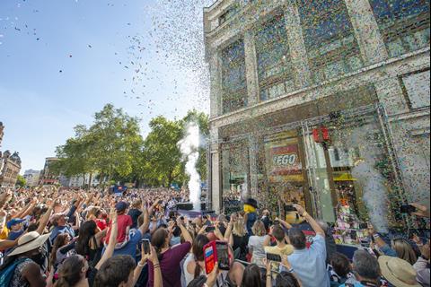 Crowds at the opening of Lego's new Leicester Square store